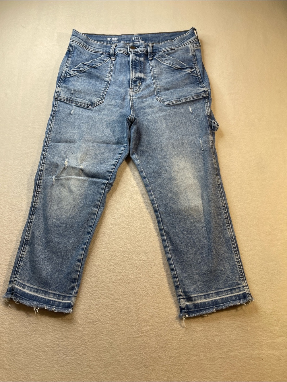 a.n.a WOMENS CROP HIGH RISE STRAIGHT JEANS SIZE 14P DISTRESSED